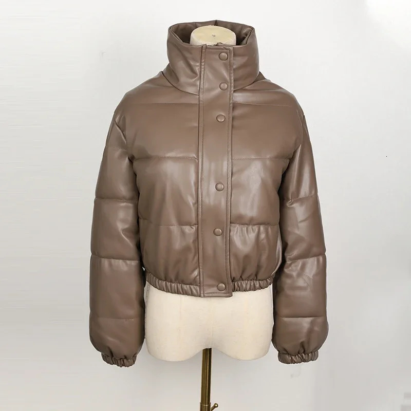 Winter Parka Coat Womens Jacket Thick Warm Women Fashion Black PU Leather Coats Women Elegant Zipper Faux Leather Jackets Tops 251020