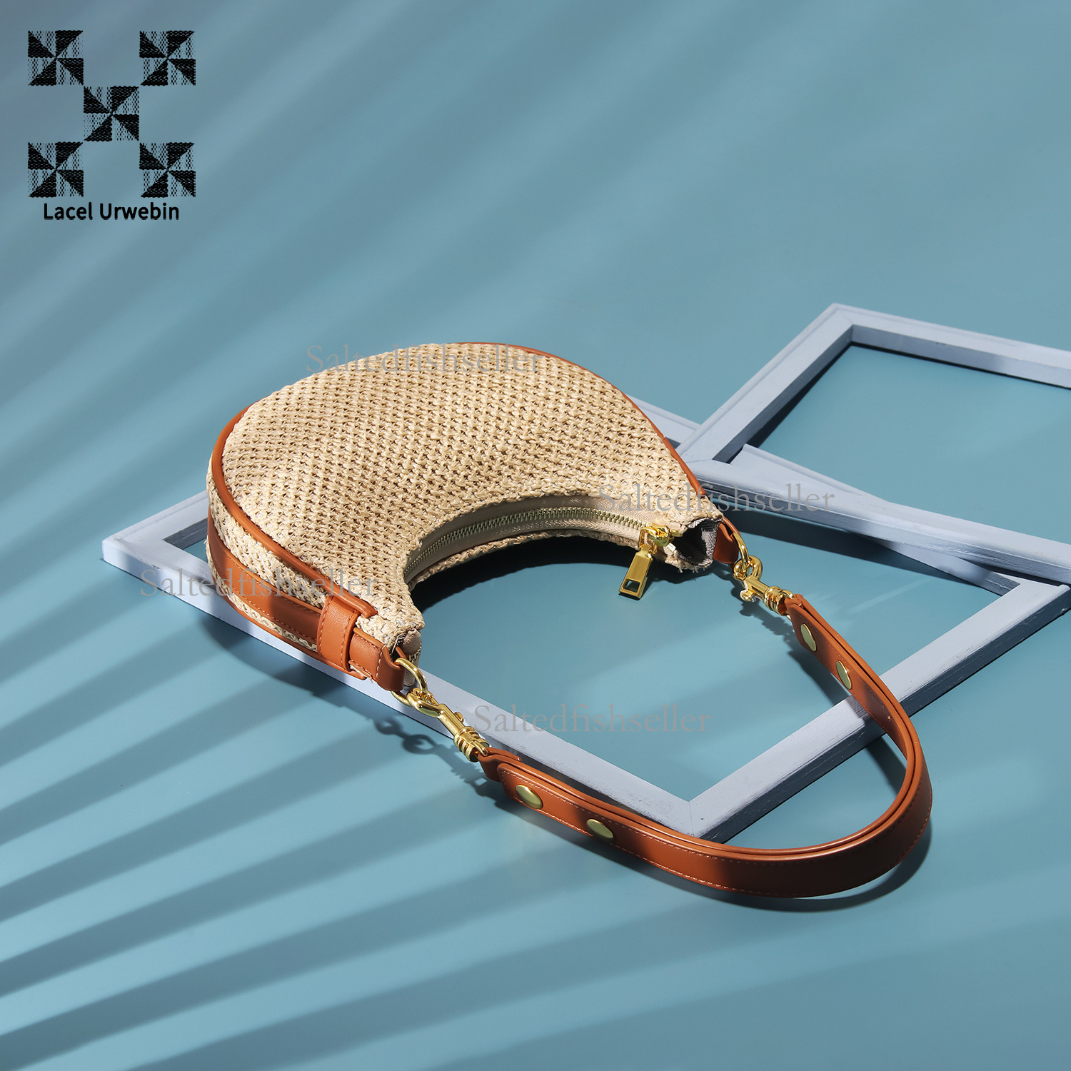 Lacel Urwebin Summer New Straw Woven Moon Bag 2023 Korean Version Versatile Shoulder Underarm Bag for Women Niche Crossbody Bag Free shipping