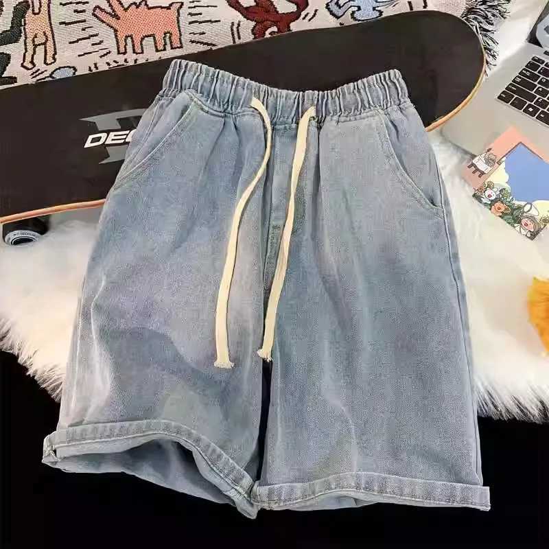 Elastic Waist Denim Trousers Mens Elastic Drawstring Denim Shorts with Pockets Casual Summer Beach Shorts Quickdrying for MenXJ251025