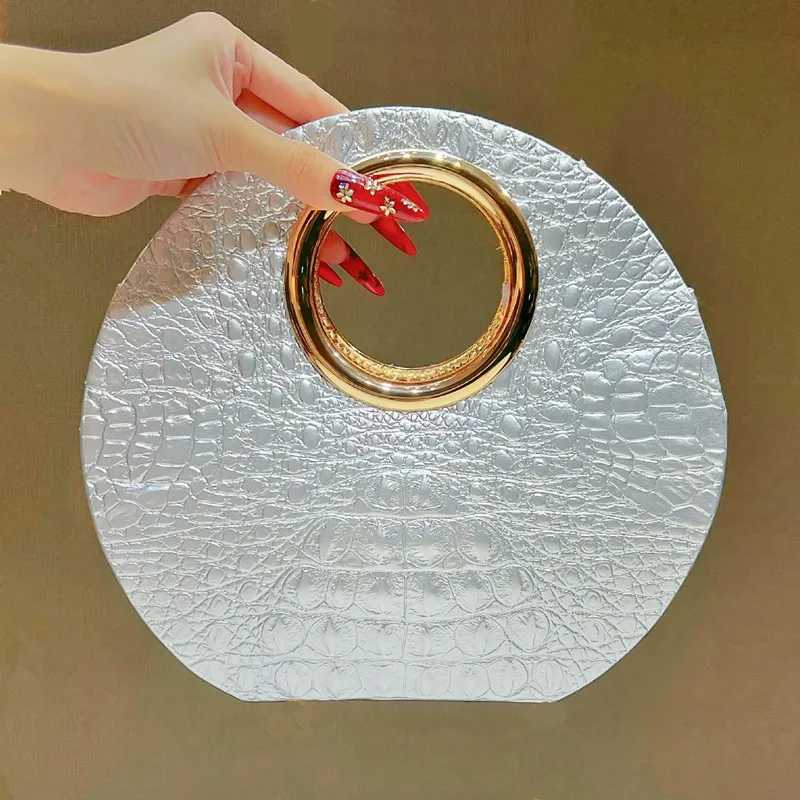 2025 Luxury Design Crocodile Pattern Leather Evening Clutch Bag Women Metal Ring Handle Handbags High End Party Shoulder Bag Z251024