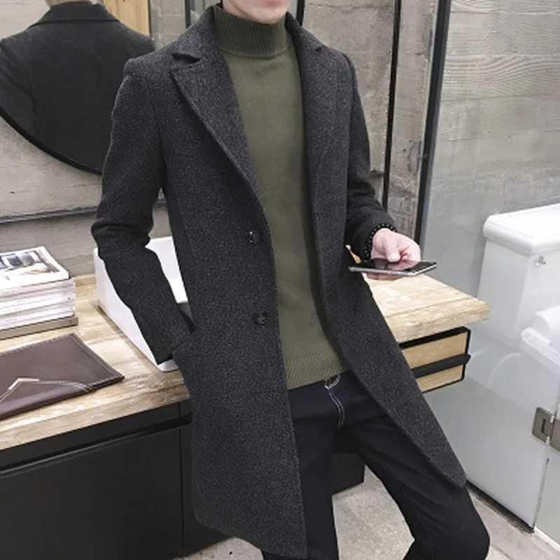 Mens Thick Wool Blends Trench Long Casual Top Coats Fashion Warm Coat Lapel Collar Overcoat Plus Size 5XL Male Slim WindbreakerT251025