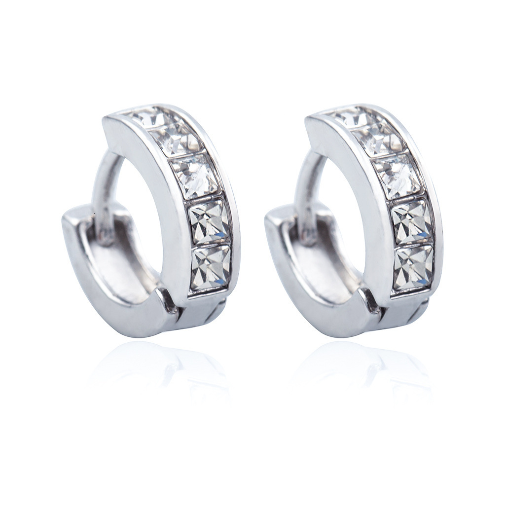 Fashion Jewelry Sier Plated Zircon Studs Clips Ear Accessories Women Full Dia Round Hoop Earrings