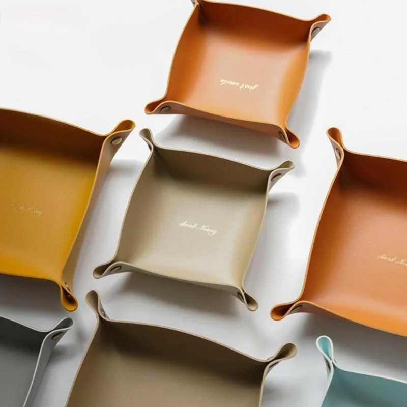 Nordic Style Leather Storage Tray Desktop Organizer For Key Jewelry Cosmetic Storage Box Folding Organizer He Decoration Y251025