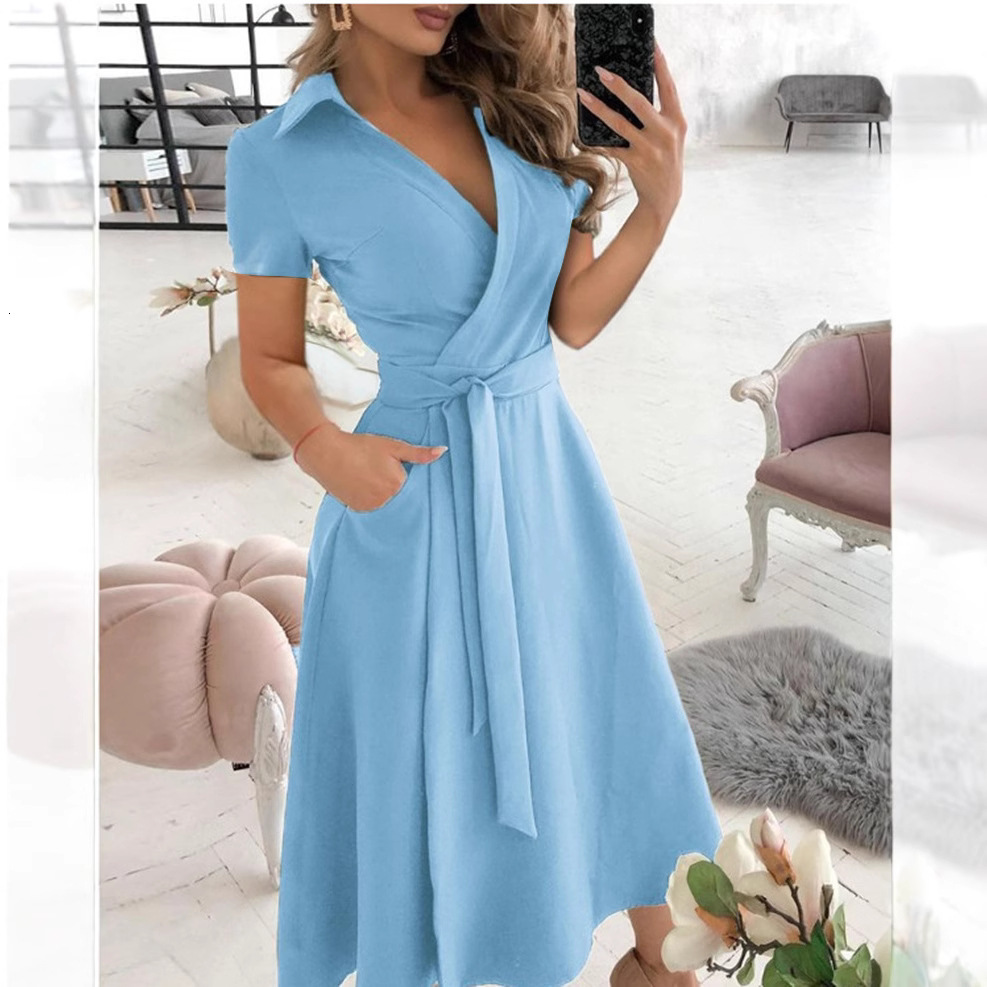 Spring and summer new fashion designer V-neck printed slim fit short sleeved dress for women in European and American style