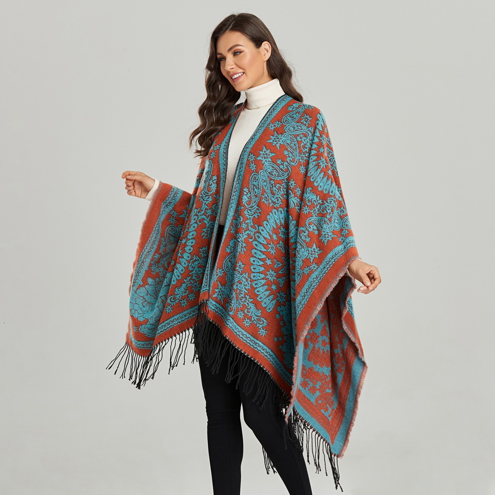 Autumn Winter Scarf Womens Ethnic Style Shawl Scarf Split Cape Travel Outerwear Warm Cape