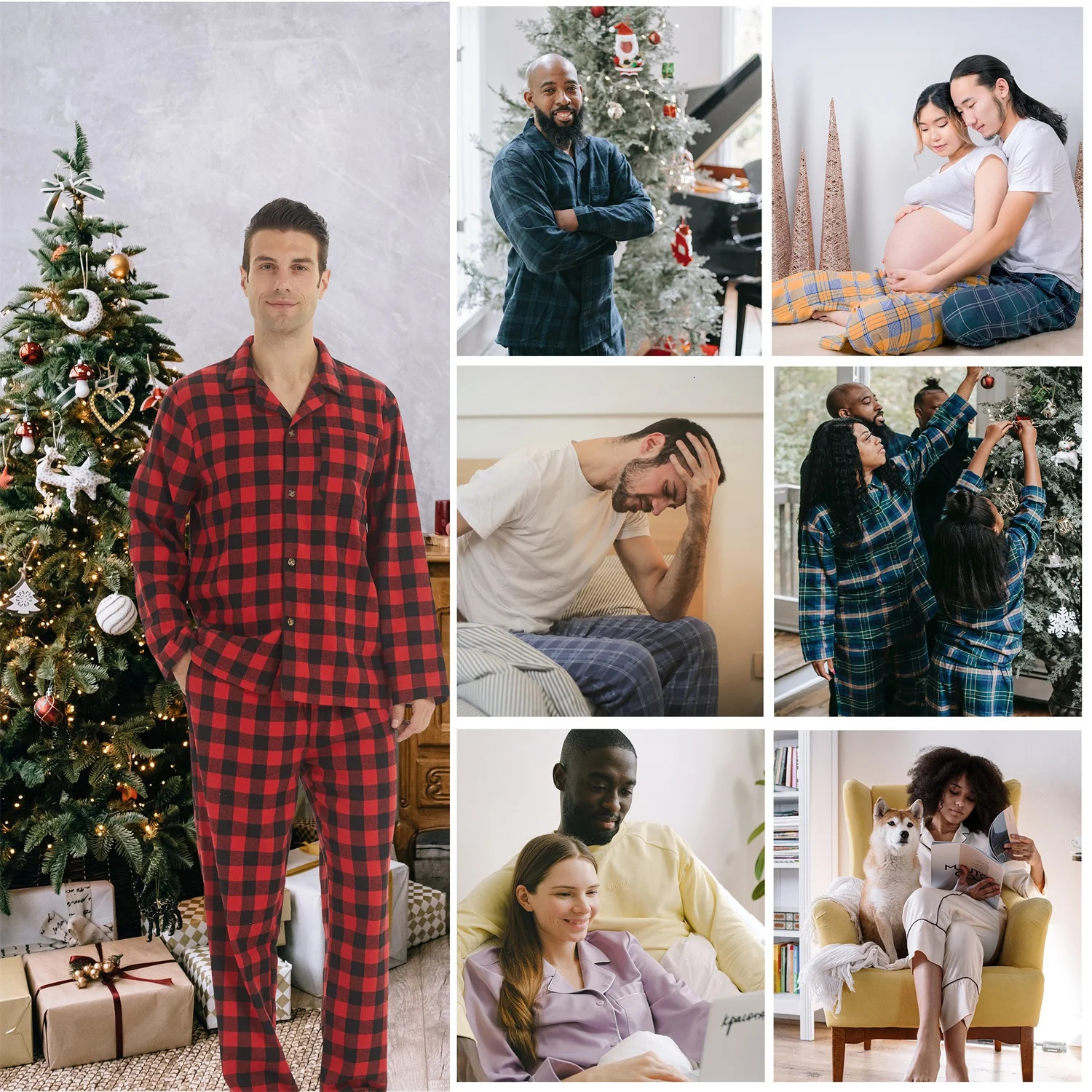Mens Flannel Pajamas Set Plaid Cotton ButtonDown Sleepwear Warm Soft Lounge Pjs for Comfortable Nightwear 251021