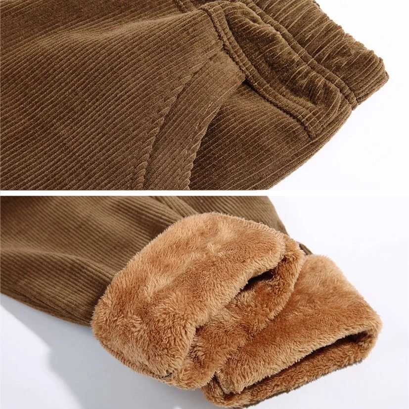 Casual Snow Wear Thick Warm Trousers Office Lady High Waist Stretch Fleece Bottoms Plus Velvet Corduroy Winter Pants Women BrownT251025