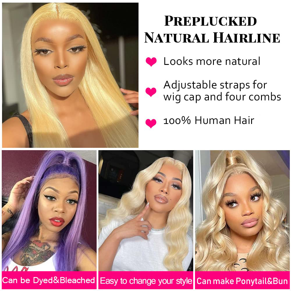 613 Blonde T Part Wig 13x6x1 Lace Front Human Hair Pre Plucked Straight Body Wave Lace Front Wigs for Women