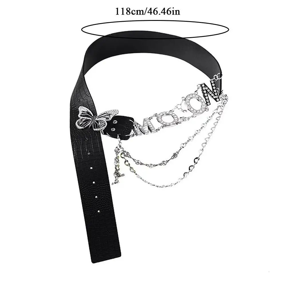 Y2k PU Waist Chain tie Letter Rhinestone Butterfly Belt Clothing Accessories Fashion Sexy Belts Trendy Waist Strap 251024