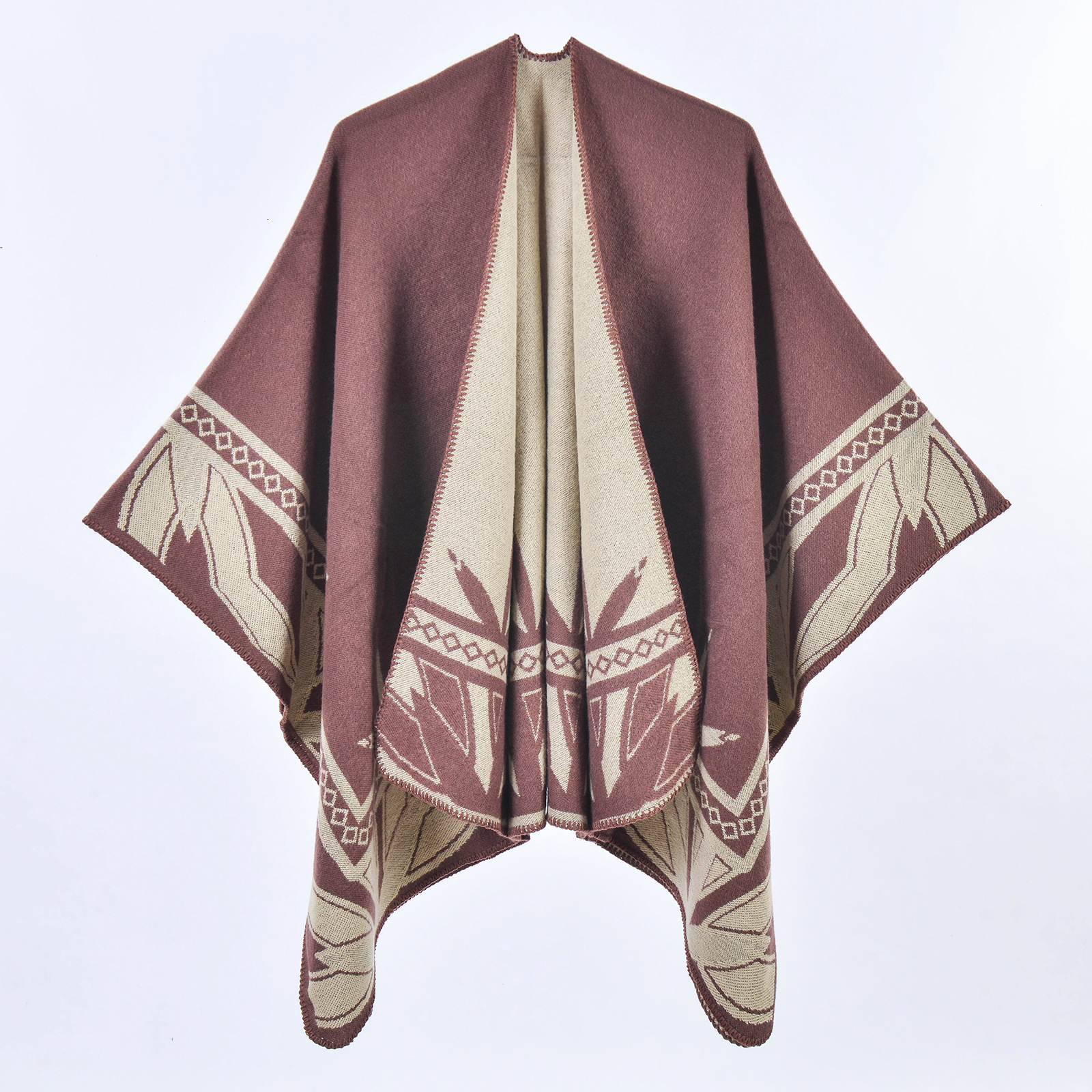 Autumn Winter New Thickened Imitation Cashmere Split Cape Shawl Travel Outerwear Cloak