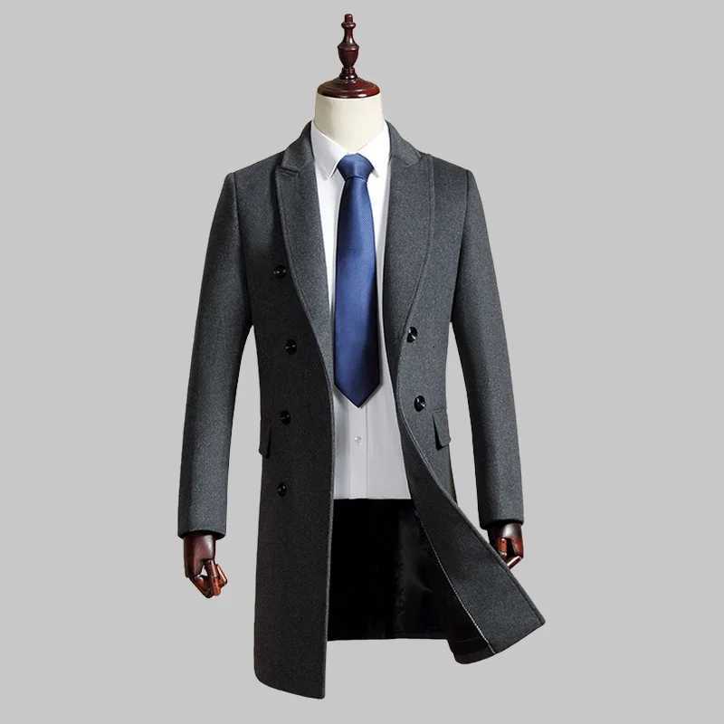 Autumn Winter New Fashion Mens Doublebreasted Long Sleeve Solid Color Casual Trendy Elegant Wool Coats Male Clothes JacketsT251025