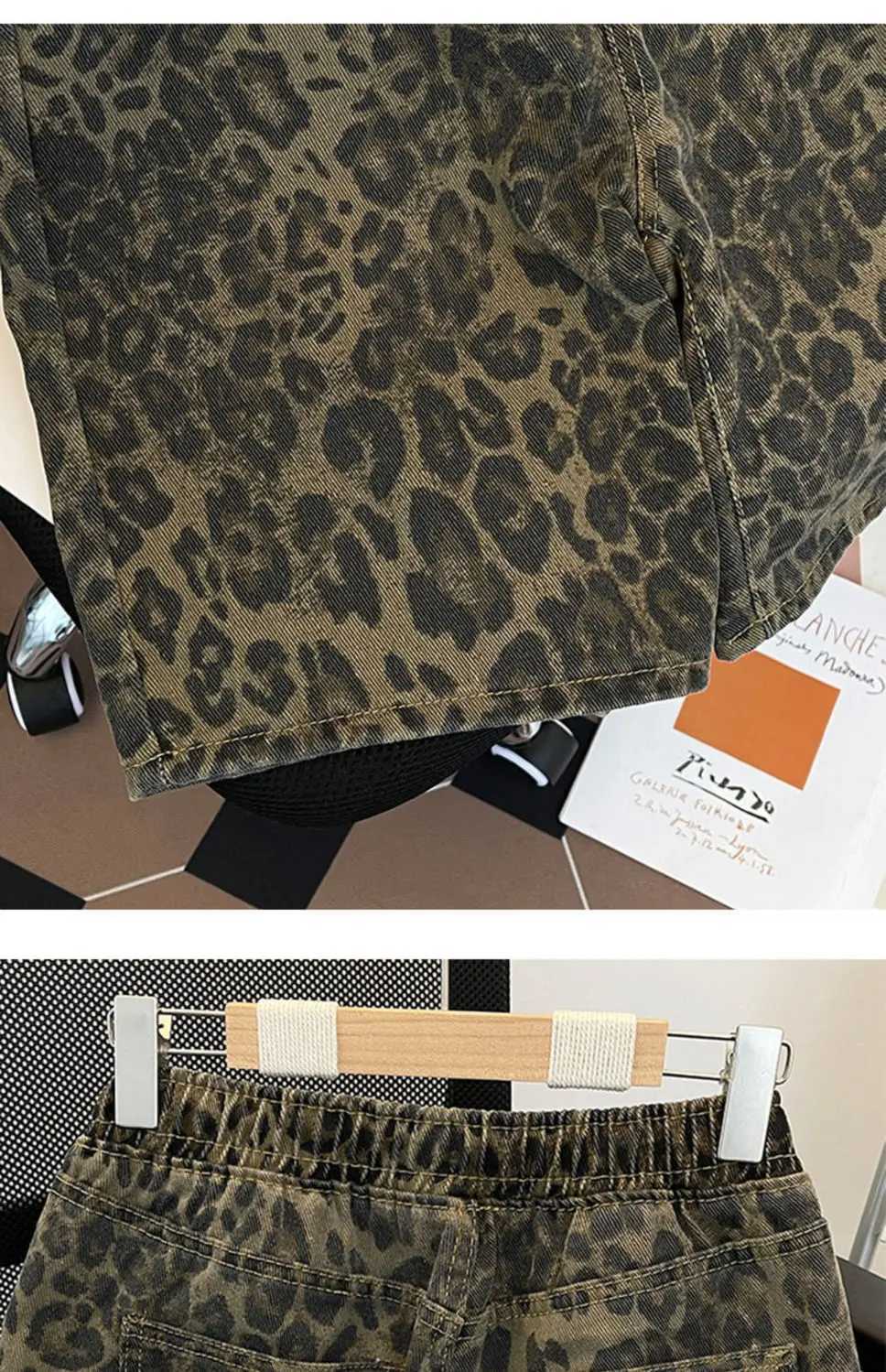 American Retro Leopard Print Denim Shorts Mens High Street Niche Loose Design Fivepoint MidpantsXJ251025