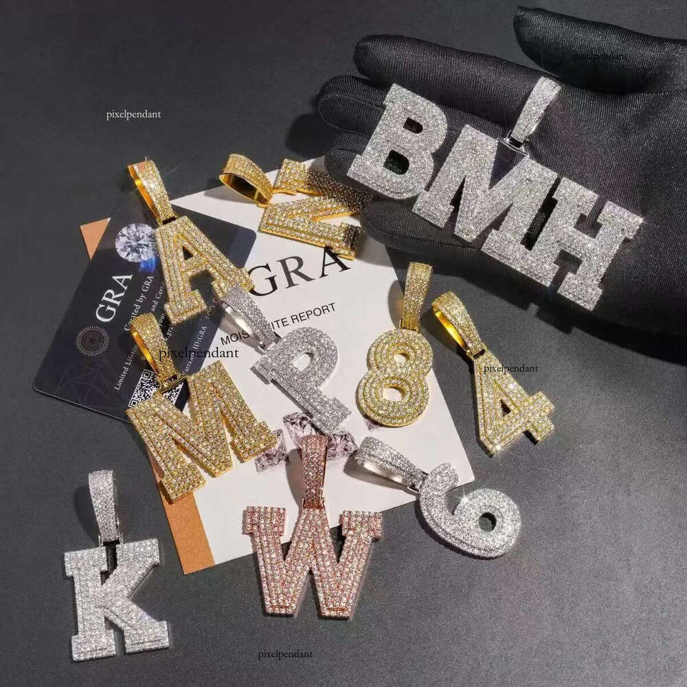 Vermeil Sterg Sier Necklace Hip Hop Fine Jewelry Iced Out Vvs Moissanite Dia Initial Letters Pendant Necklaces Men