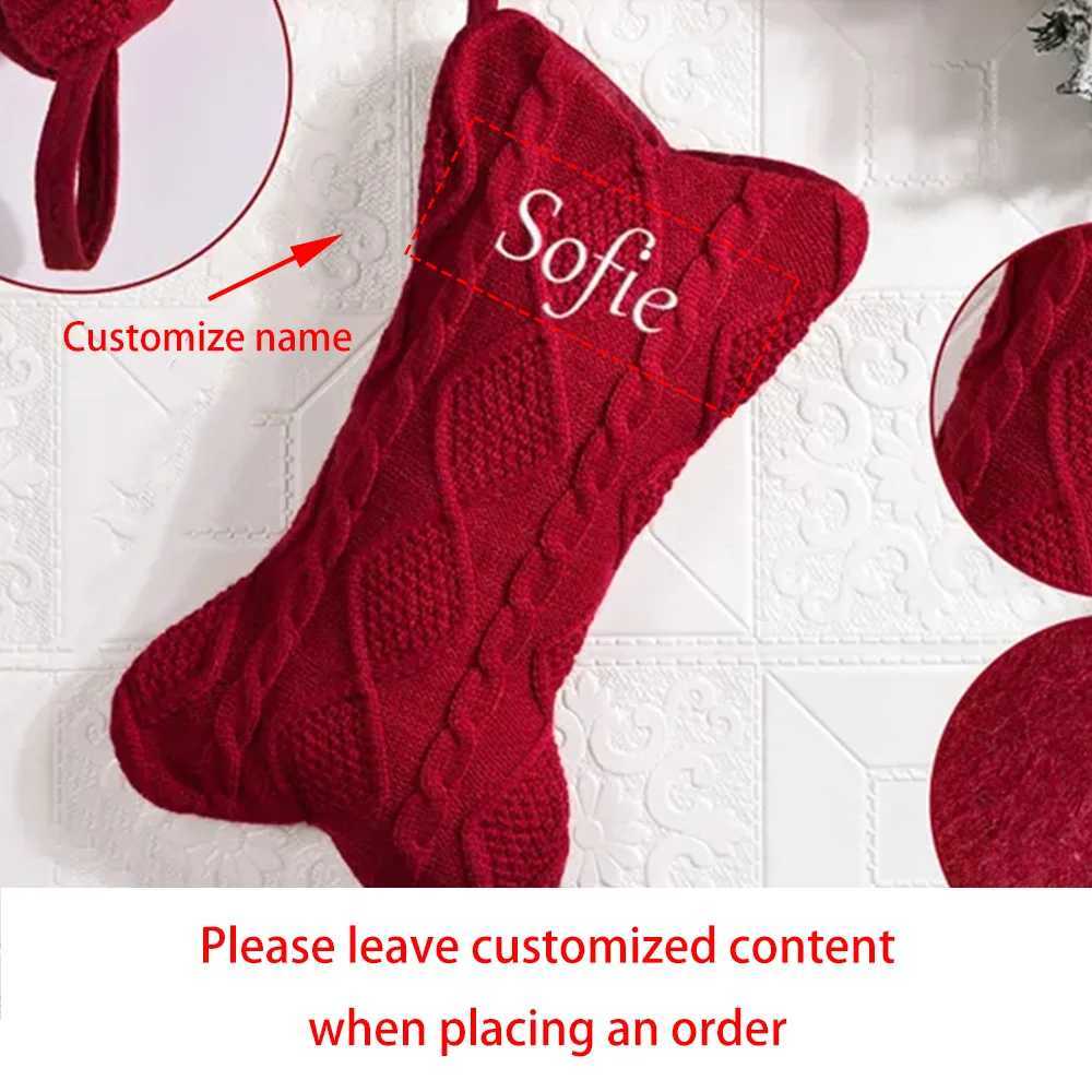 Custom Bone Christmas Stocking Dog Bone Knitted Christmas Stocking with Name Bone Holiday Stocking for Dog Santa Sack Kid Gift C251024