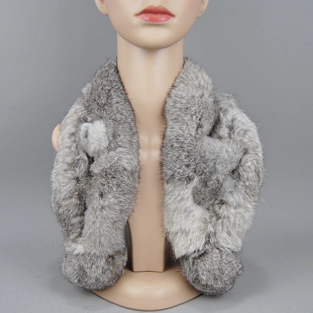 2025 Women Winter Warm Real Rabbit Fur Scarf With Ball Casual Thick Female Fashion Genuine Fur Scarves Ladies Neck Warmer 251020