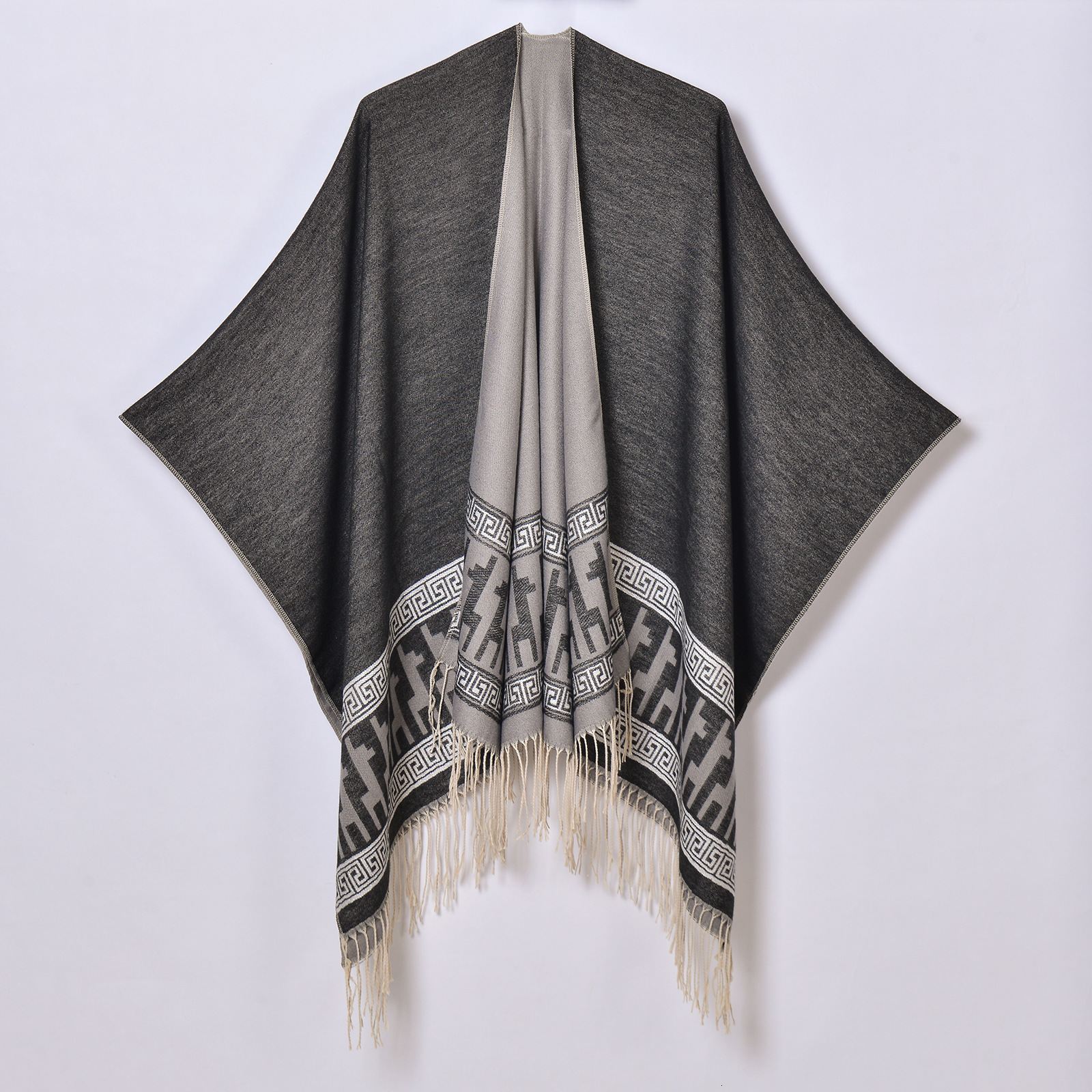 Autumn Winter Shawl New Womens Letter Dot Coat Tassel Jacquard Cape Cardigan