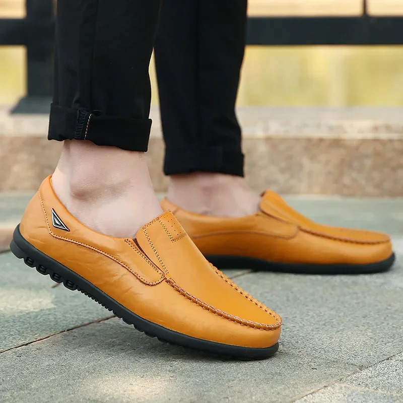 man shoes Genuine Leather Men Casual Shoes Mens Breathable Slip on Black Driving Shoes Plus Size 3746 251023