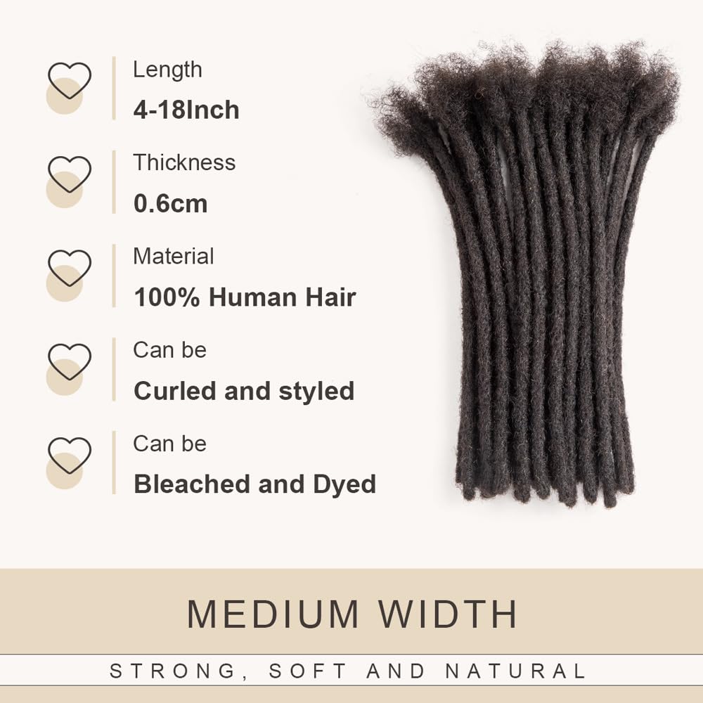 Handmade Dreadlock Braid Hair 10 Strands Real Human Hair 06cm Thickness 4-18 Inch Soft Dreadlocks Can Be Dyed Bleached for Men Women