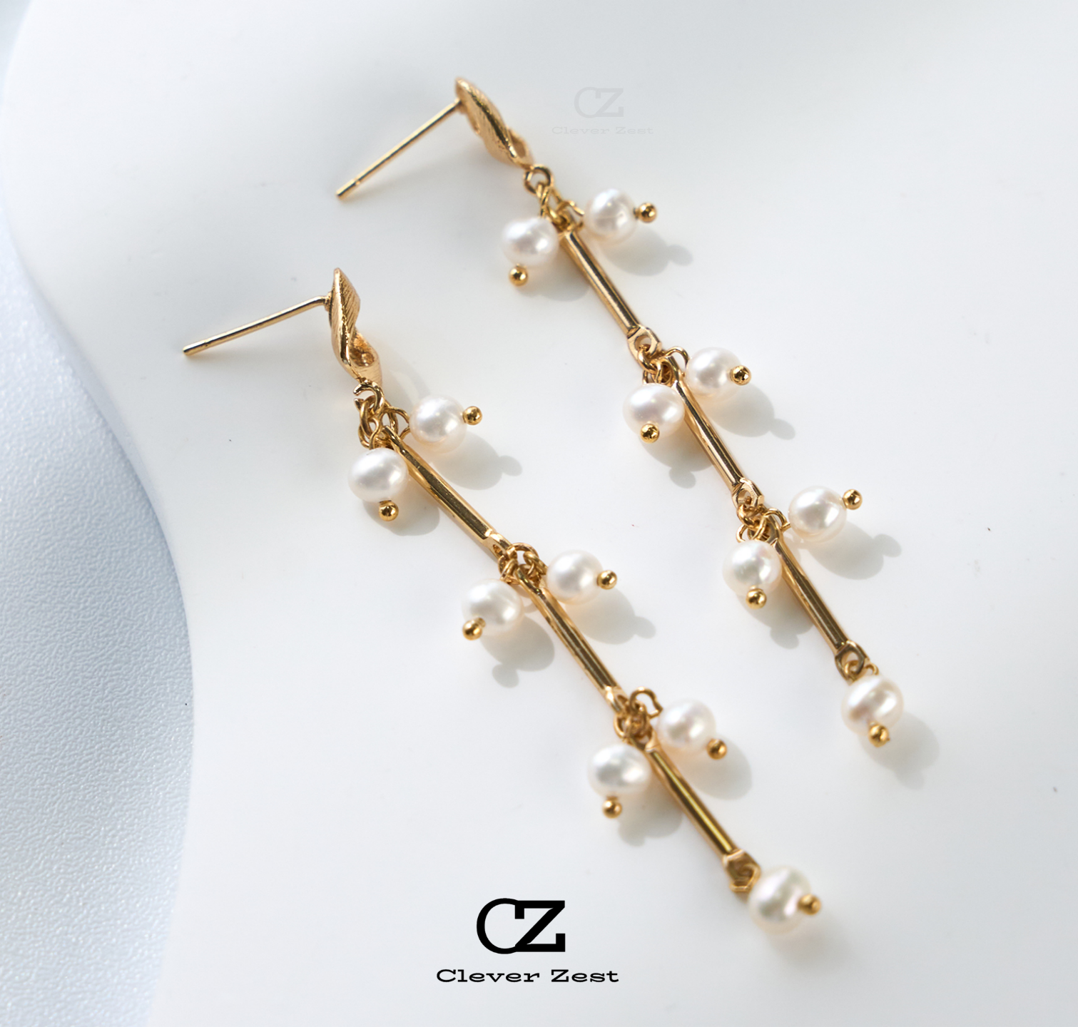 Natural White Freshwater Pearl Bamboo-Style Earrings 14K Gold-Filled Fashionable Versatile Trend-Setting Anniversary Gift Best Friend Gift
