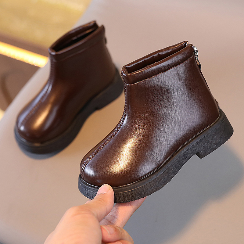 Girl Boots Design Kids Girls Ankle Boots Children Toddler Short Leather Boots Cutefeet Black Brown Color Side Zipper Sizes 22 - 31 C1184