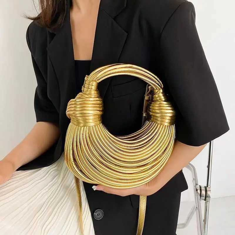 Handbags for Women 2025 New in Gold Luxury Designer Brand Handwoven Noodle Bags Rope Knotted Pulled Hobo Silver Evening Clutch Z251024