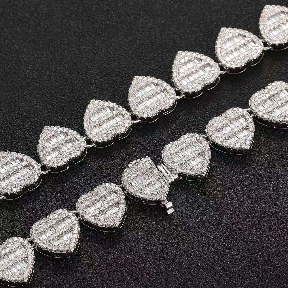 vvs iced Sier Glow Stone Hip Hop Jewelry 12mm Heart-Shaped Zirconia Tennis Necklace ChainA customizable necklace