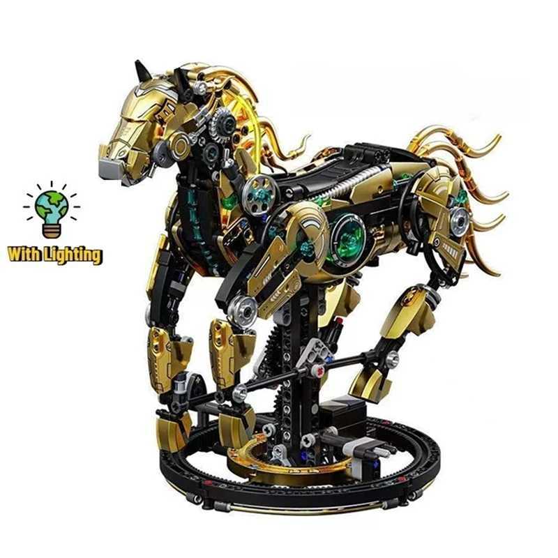 Mechanical Dinosaur Mantis Whale Shark Horse Building Blocks MOC Animal World Set With Light Bricks Kids STEM Toys Kids Gifts C251023