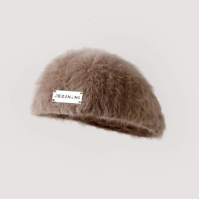 Winter Rabbit Fur Beret Hat Women Reversible Beanie Unisex Slouchy sboy Cap Solid Color Painter Knit for Cold Weather 251023
