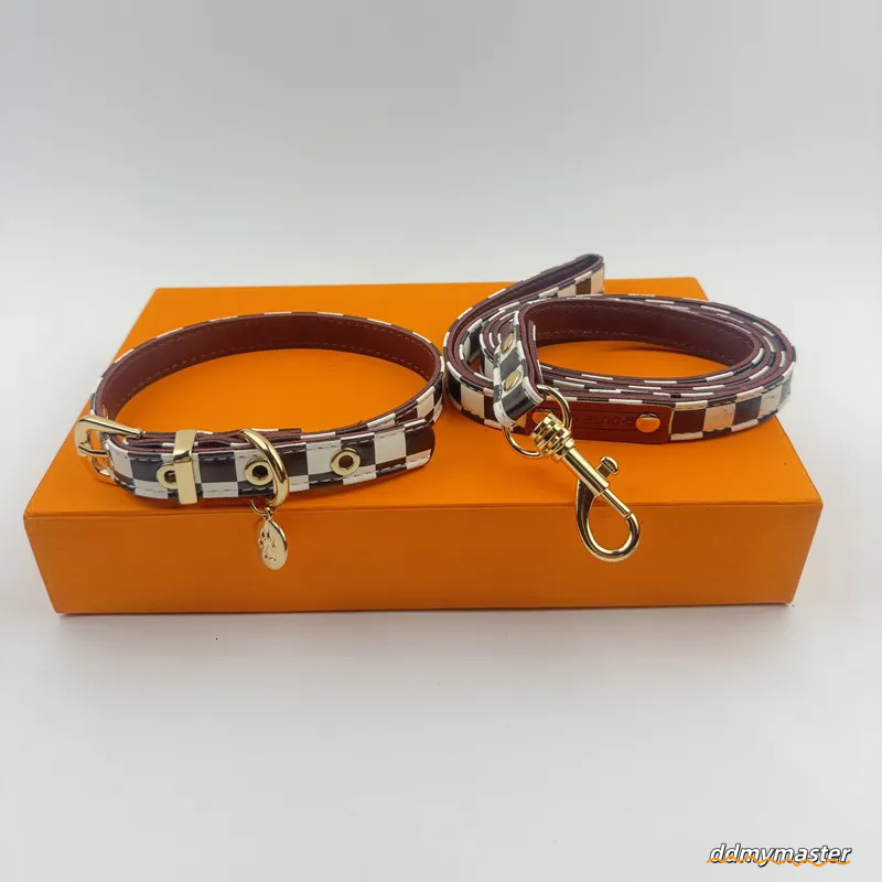Classic Plaid Dog And Leash Set - Adjustable Leather Collar With Charm For Small To Medium Dogs Ddmymaster