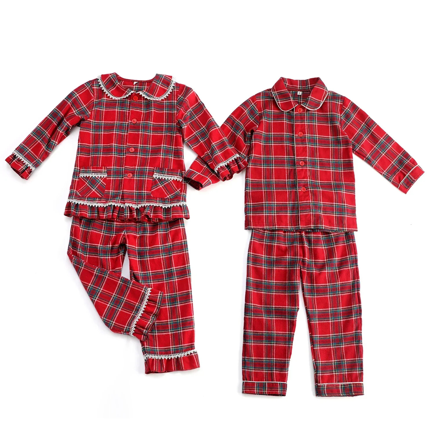 Ruffkids Family Matching Cotton Flannel Plaid Baby Girls Boys Pyjamas Robe Loungewear Sibling Velvet Kids Christmas Pajamas Sets 251023