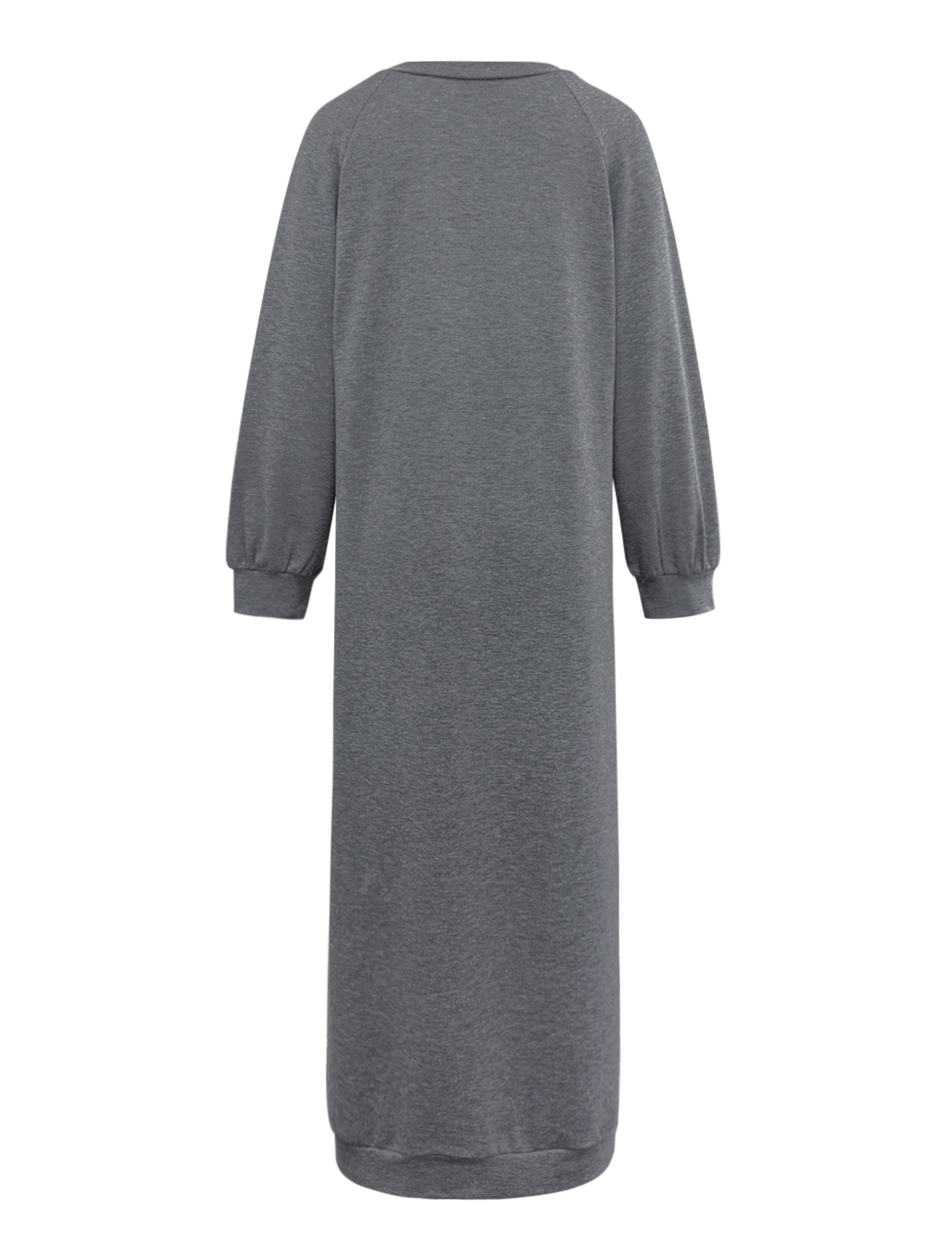 Autumn Winter Women's Middle Eastern Style Solid Color Crew Neck Long Sleeve Loose Straight Robe Elegant Maxi Dress, Milk Silk Gray Dress, S-XXL-