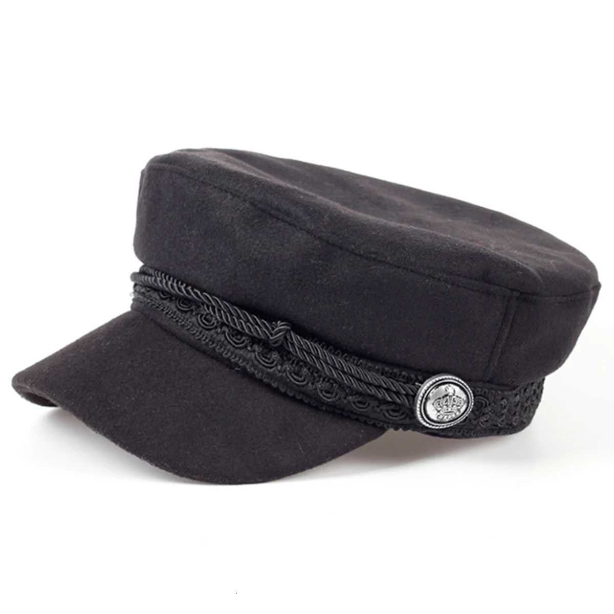 Fashion Wen Crown buckle lace Army C Spring Autumn Sailor Hats Black Ladies Beret Cs Men Flat Top Ctain Military Cs Y251025