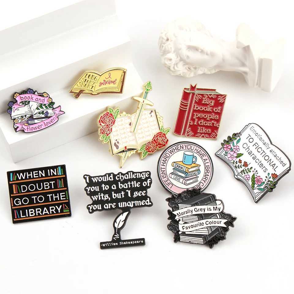 Cute Books Collection Letters Metal Enamel Pins Romantic Reader Club Magic Flowers Library Card Badge Punk Brooch Jewelry Gift J251115