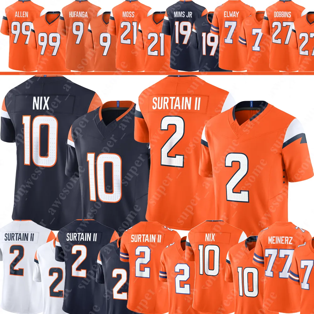 Bo Nix 12 RJ Harvey Patrick Surtain II Football Jersey Courtland Sutton Quinn Meinerz Zach Allen Talanoa Hufanga Marvin Mims Jr Peyton Manning John Elway JK Dobbins