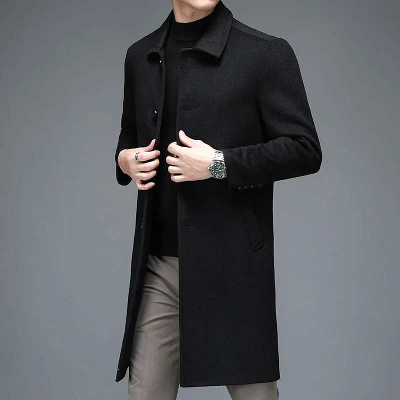 British Style Men Elegant Wool Coats Autumn Winter Black Gray SingleBreasted Sheep Woolen Blend Overocat Male Business OutfitsT251025