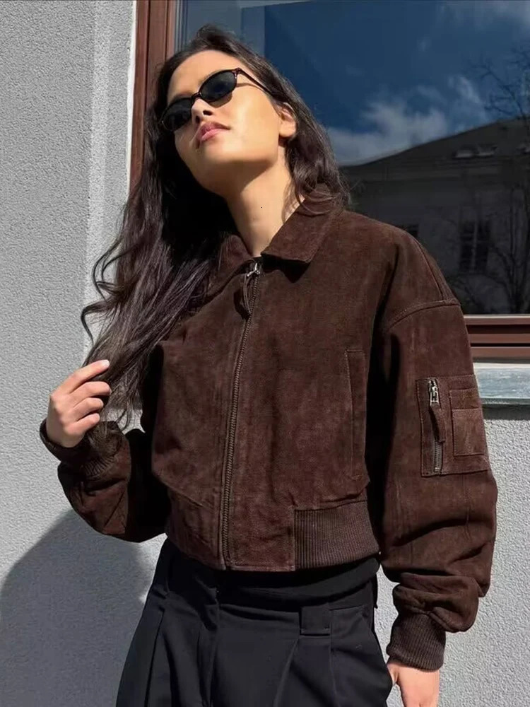Suede Jacket Women Autumn Winter Long Sleeve Zipper Crop Coat Female High Street Outerwear Vintage Jackets Clothes 251020