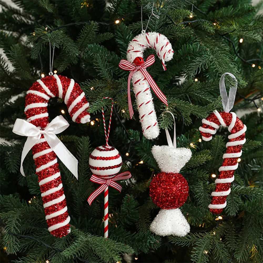 Christmas Red Candy Crutch Lollipop Xmas Tree Hanging Pendant Ornament for New Year Gift Christmas Home Decoration C251024