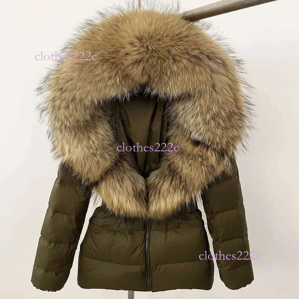 Natural Real Raccoon Fox Fur Collar Jacket Winter Women Hooded White Duck Down Coat Belt Thick Warm Casual Outerwear