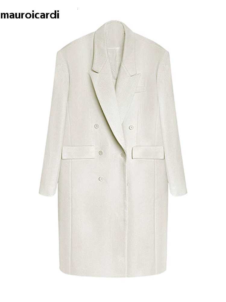 Mauroicardi Autumn Winter Long Beige Oversized Thick Warm Soft Wool Blends Coat Men Double Breasted Loose Korean Fashion 2023T251025
