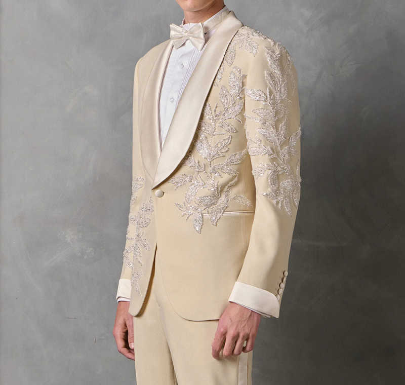Luxurious Bespoke Wedding Suits for Man 2 Pieces Blazer Pants Lapel Sequins Rhinstone Brilliant Formal Evening Party Customized