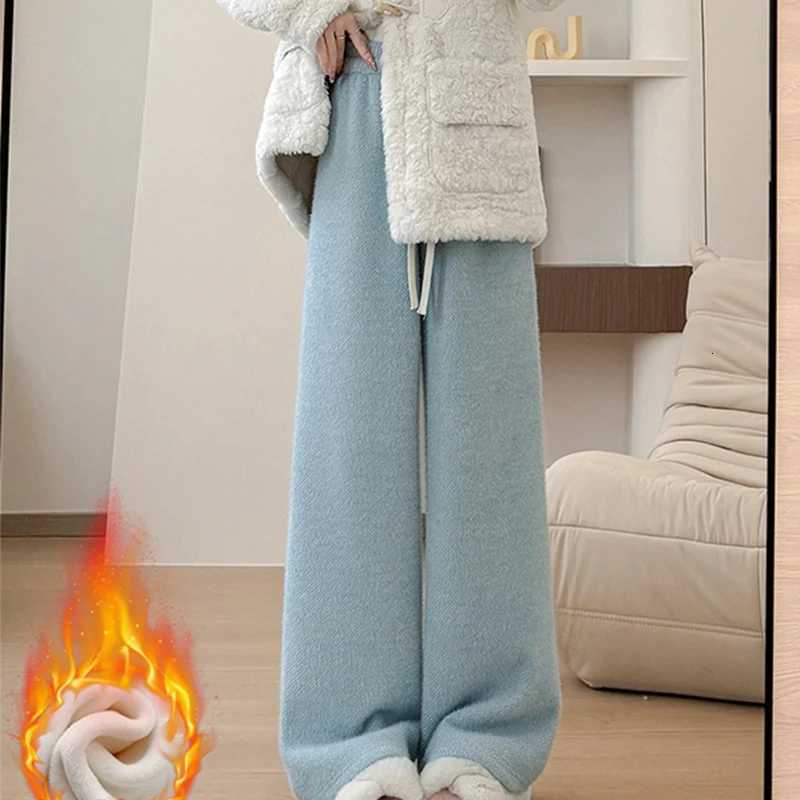 Imitation Mink Soft Pants for Women High Waist Fleece Straight Casual Pants Woman Loose Drawstring Thick Plush Trousers LadiesT251025