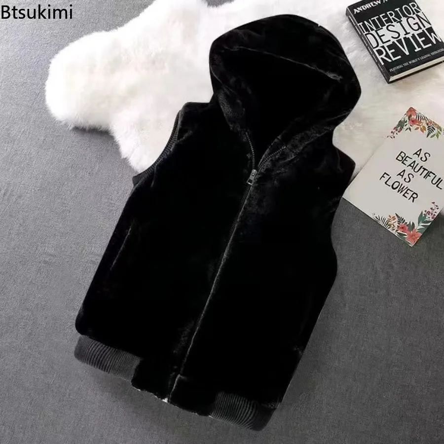 Mens Fake Fur Thicken Warm Vest Trend Solid Stand Collar Sleeveless Couple Jacket Autumn Winter Plush Zipper Waistcoat Male 251020