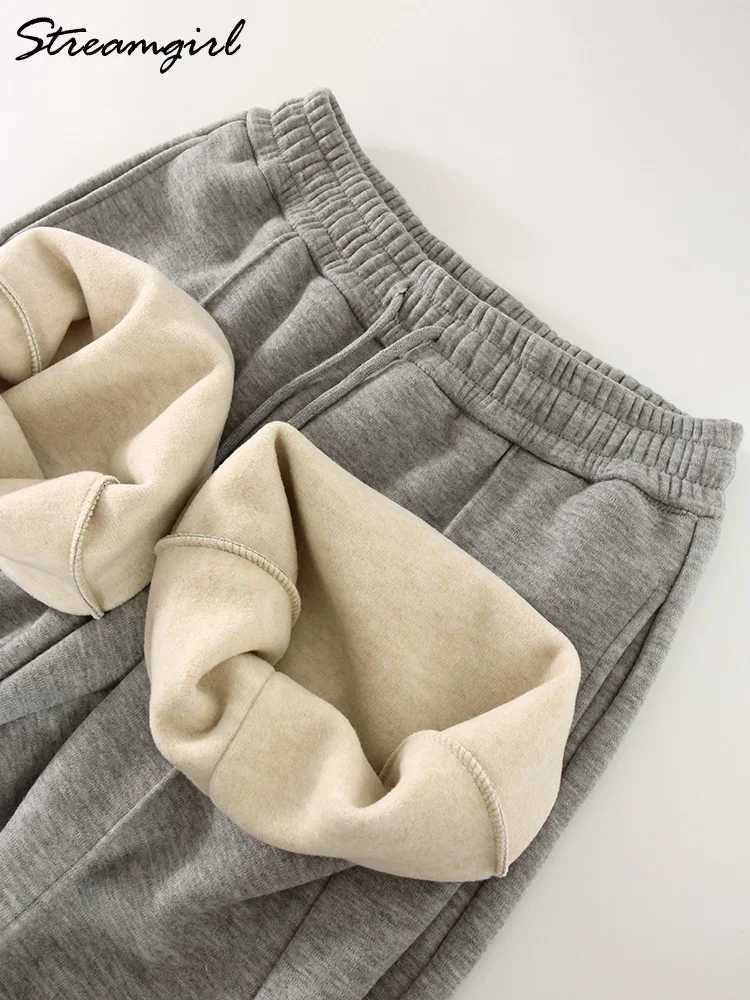 Streamgirl Thick Warm Winter Pants For Women Fleece Brown Trousers Straight Leg High Waisted Womens Winter Pants Warm OfficeT251025