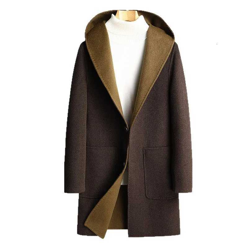 New Fashion Men Hooded Double Sided Wool Trench Coats Casual Long Jackets Male Cashmere Overcoats Man Woolen Blends Coats 4XLT251025