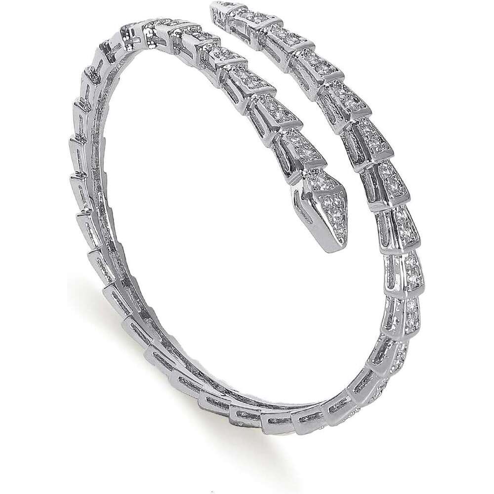 Snake Bracelet Women, 14K Gold Plated Adjustable Open Cuff Bangle with Zircon Rhinestone Crystal, Christmas Valentine's Day Gift for Her, Gold/Ro