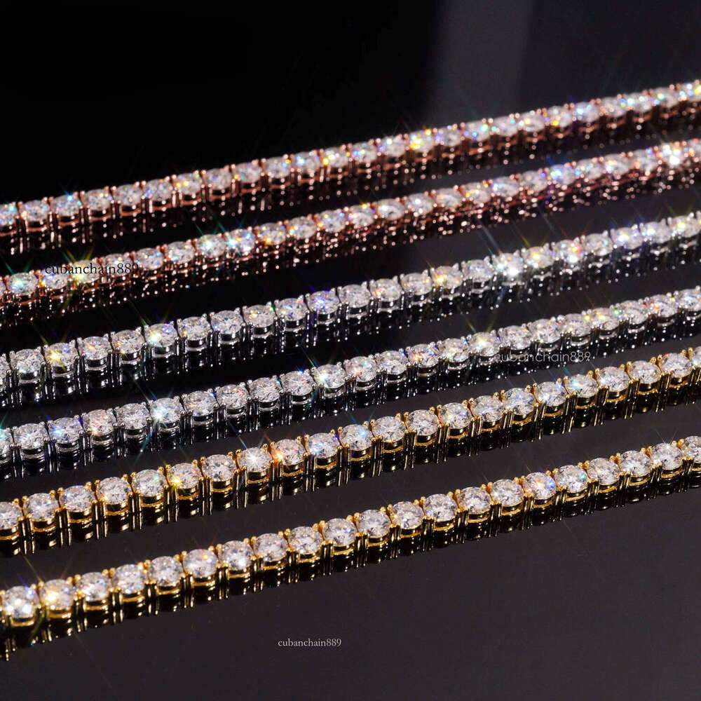 Iced Out Bracelet Hip Hop Men 4mm D VVS Silicon Stone Jewelry Sier Gold Tennis Chain Necklace