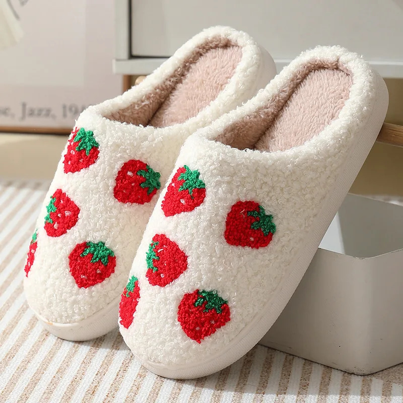 Womens Cartoon Slippers Winter Female Home Fluffy Shoes Indoor Plush Fruit Cute Flipflops Wool Warm Bedroom Slides251020