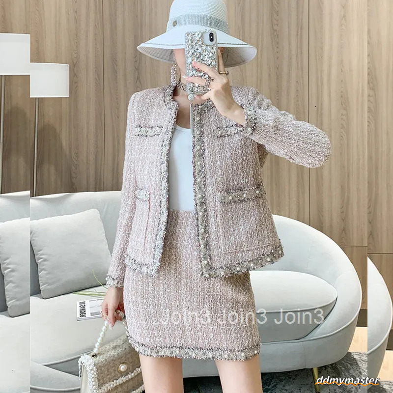 Elegant Tweed Set: Women's Woolen Coat Skirt Two-Piece Outfit For Autumn And Winter Ddmymaster