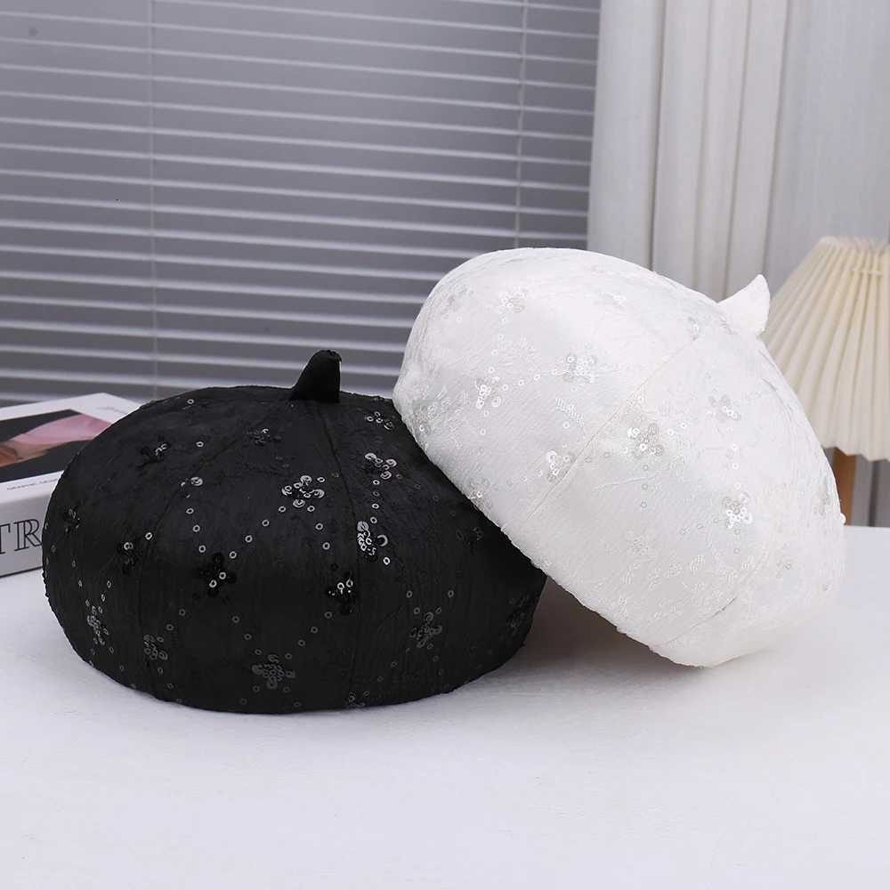Elegant Simple Solid Color Beret Hat Breathable Cfortable Shiny Lace Outdoor Street Style Fashionable Accory Y251025