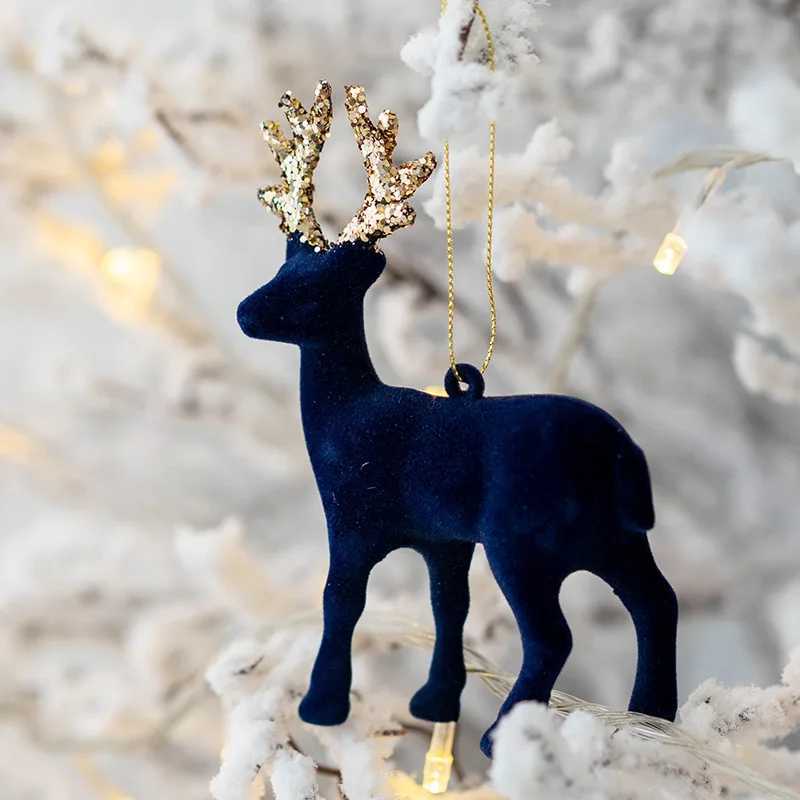 Christmas Elk Pendants Xmas Tree Hanging Ornaments Christmas Decor Sparkling Powder Velvet Deer Happy New Year Ornament Decor C251024